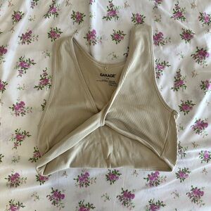 Garage Tan Cream Tie Front Crop Tank